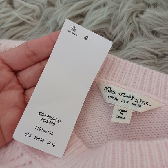 Miss Selfridge Pink Knit Frill Cute Bodycon Dress 6 - Picture 7 of 10